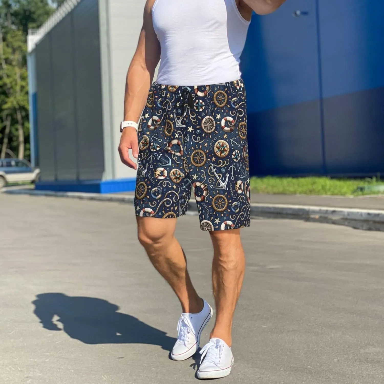 Vosery Mens Pajama Pants - Nautical Comfy Sleep Shorts Mens Pajama Shorts, Mens Lounge Shorts Pj Pants