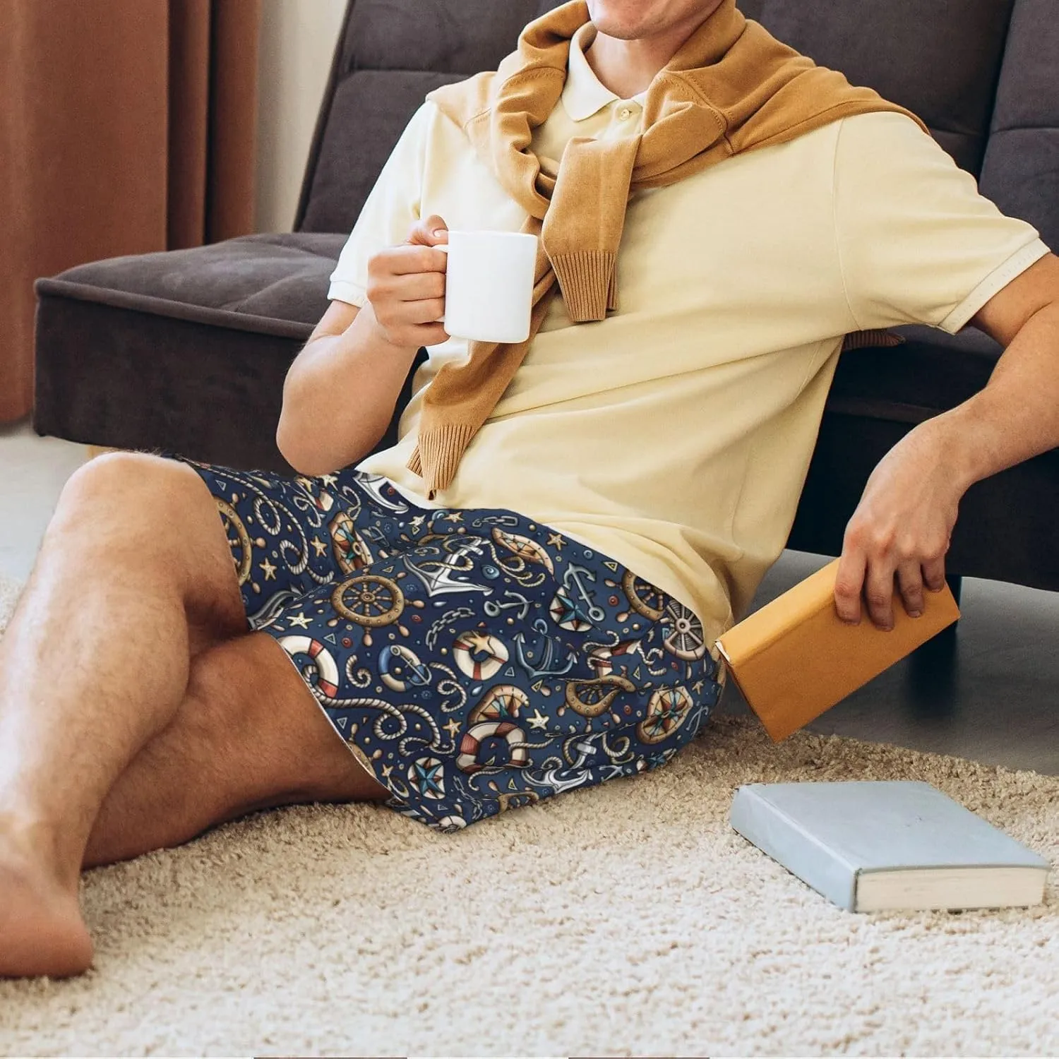 Vosery Mens Pajama Pants - Nautical Comfy Sleep Shorts Mens Pajama Shorts, Mens Lounge Shorts Pj Pants