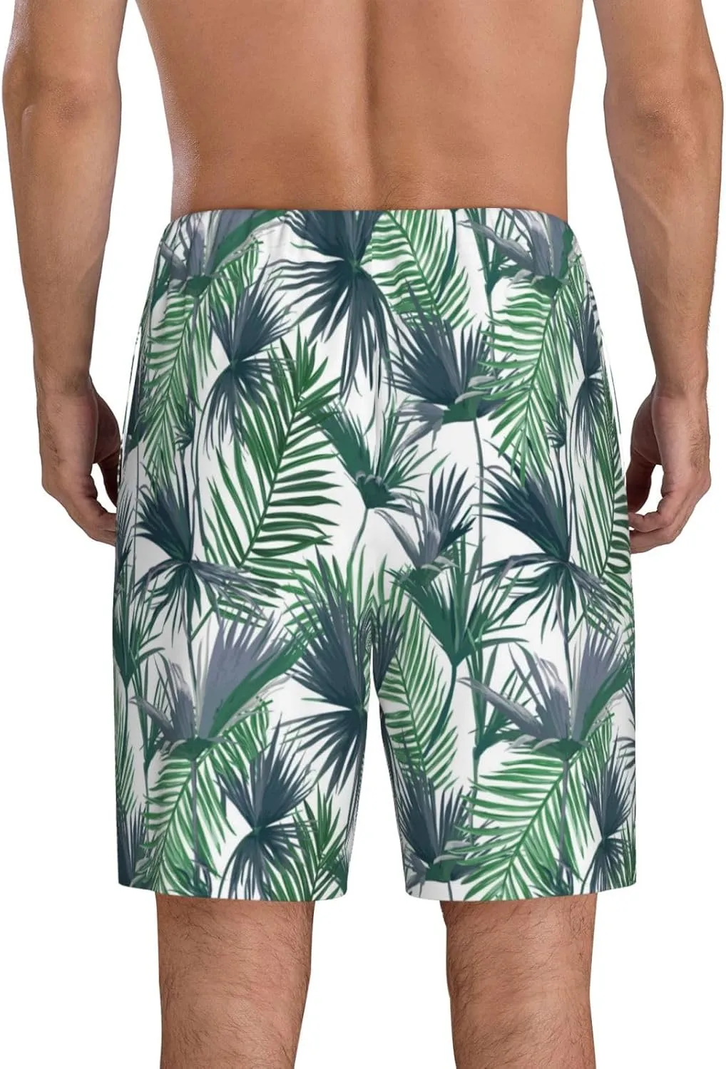 Vosery Mens Pajama Pants - Palm Tree_Green Comfy Sleep Shorts Mens Pajama Shorts, Mens Lounge Shorts Pj Pants