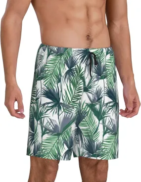 Vosery Mens Pajama Pants - Palm Tree_Green Comfy Sleep Shorts Mens Pajama Shorts, Mens Lounge Shorts Pj Pants