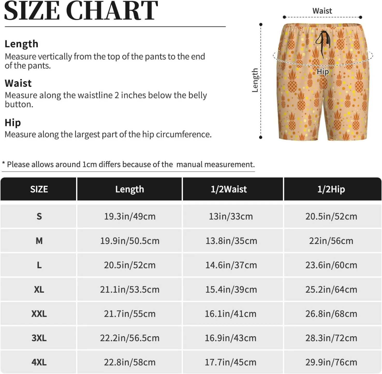 Vosery Mens Pajama Pants - Pineapples Comfy Sleep Shorts Mens Pajama Shorts, Mens Lounge Shorts Pj Pants