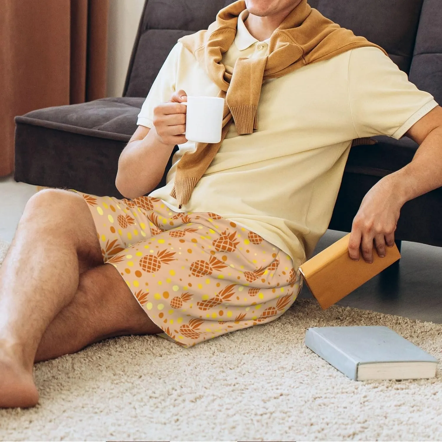 Vosery Mens Pajama Pants - Pineapples Comfy Sleep Shorts Mens Pajama Shorts, Mens Lounge Shorts Pj Pants