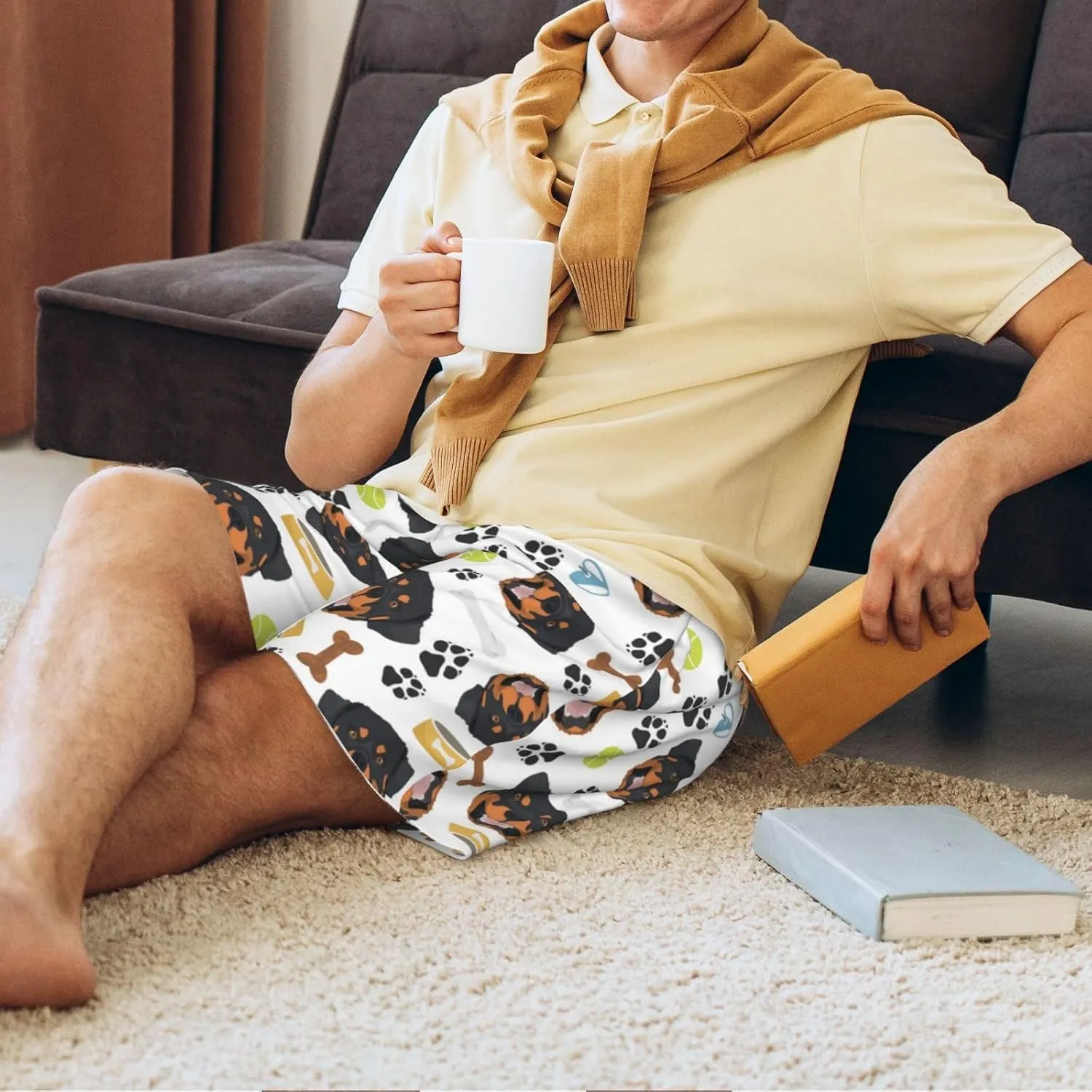 Vosery Mens Pajama Pants - Rottweiler A Comfy Sleep Shorts Mens Pajama Shorts, Mens Lounge Shorts Pj Pants
