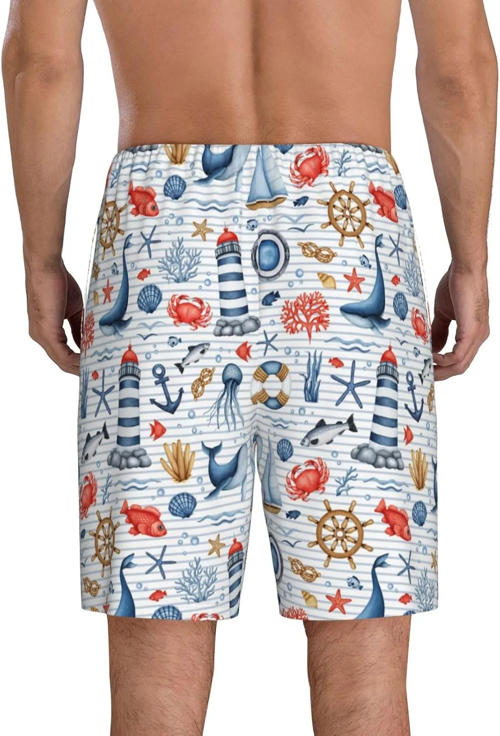 Vosery Mens Pajama Pants - Watercolor Nautical Comfy Sleep Shorts Mens Pajama Shorts, Mens Lounge Shorts Pj Pants