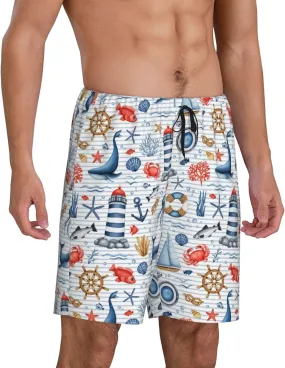 Vosery Mens Pajama Pants - Watercolor Nautical Comfy Sleep Shorts Mens Pajama Shorts, Mens Lounge Shorts Pj Pants