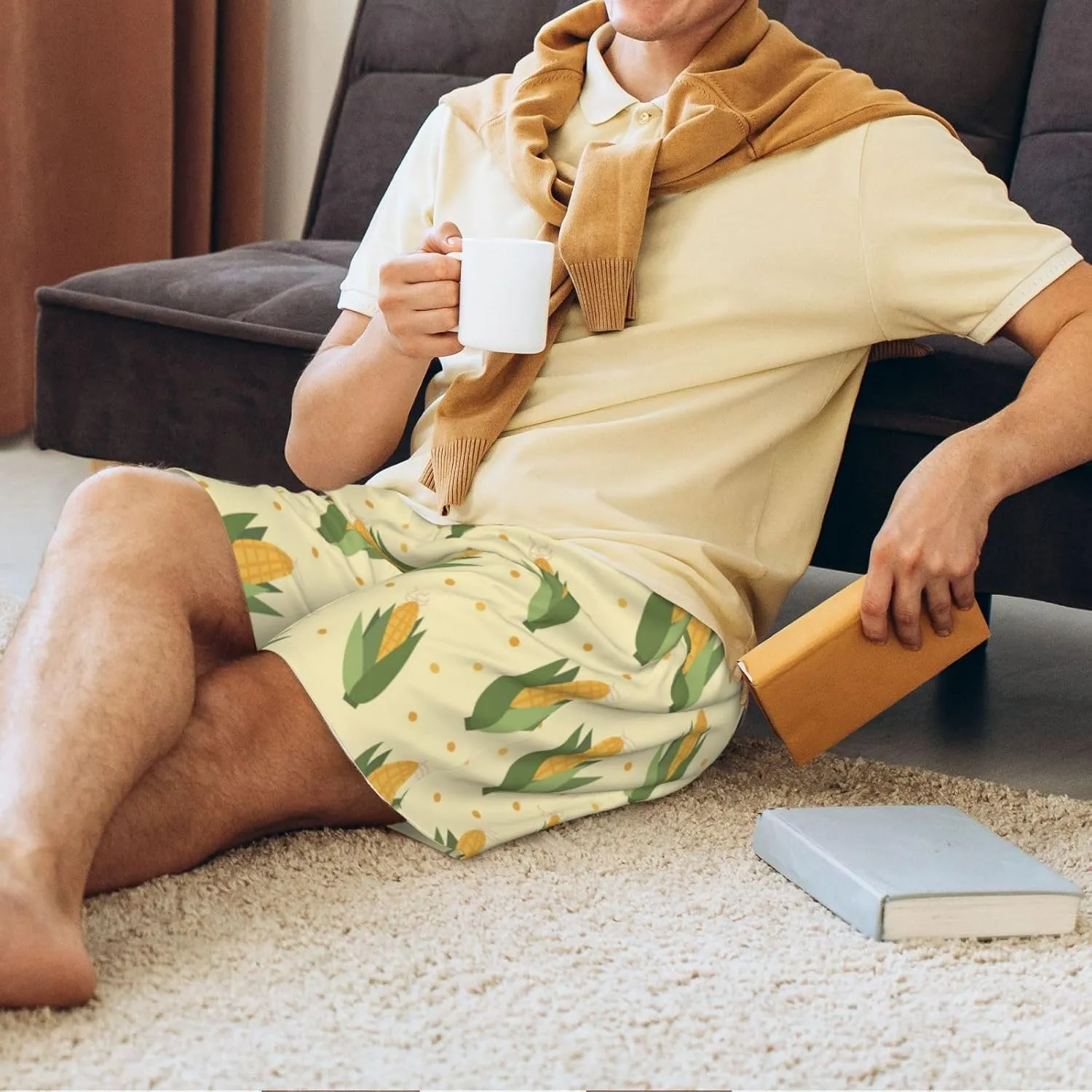 Vosery Mens Pajama Pants - Yellow Corn Comfy Sleep Shorts Mens Pajama Shorts, Mens Lounge Shorts Pj Pants