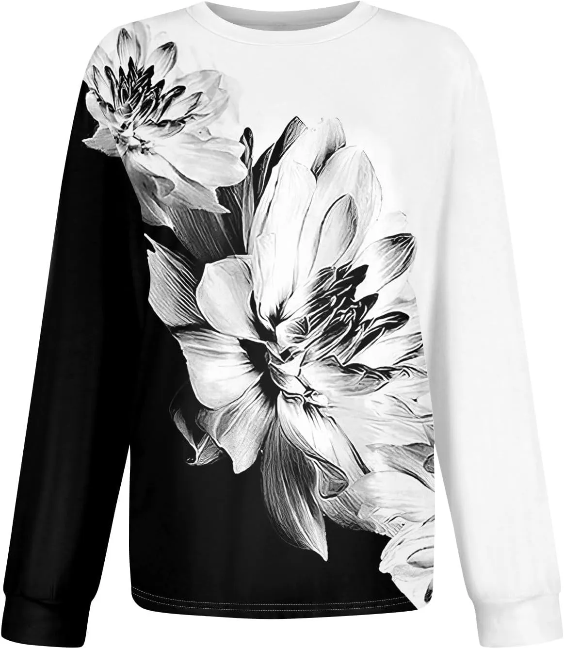 WANZZXCSL Long Sleeve Shirts for Women 2024 Fall Fashion Loose Solid Color Print Fitted Crewneck Basic Tops Casual Outfits