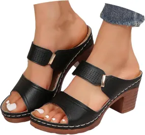 Wedge Sandals for Women 2025Modest Block Heels Classic 2 Bands Sandals Womens Dressy Chunky Heeled Womens Heels