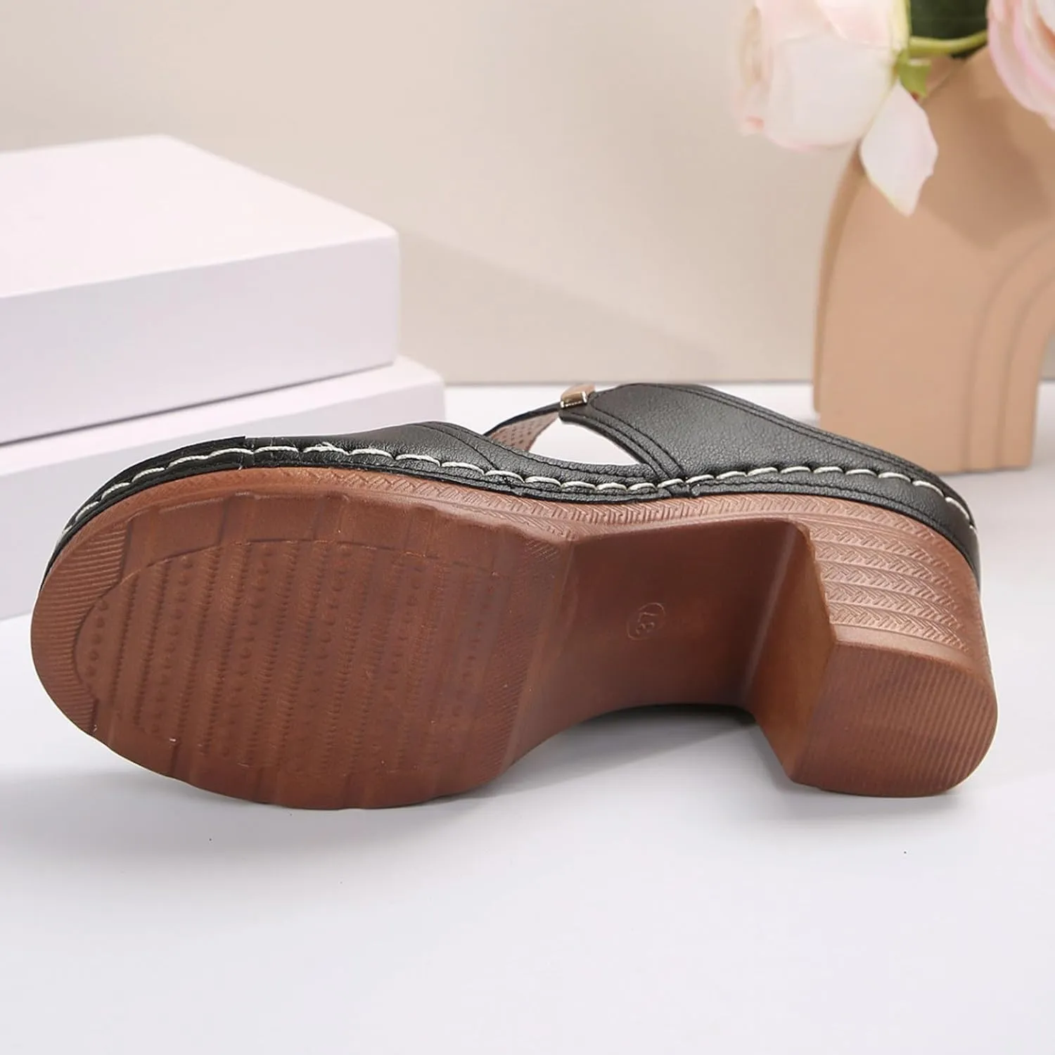 Wedge Sandals for Women 2025Modest Block Heels Classic 2 Bands Sandals Womens Dressy Chunky Heeled Womens Heels