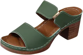 Wedge Sandals for Women 2025Modest Block Heels Classic 2 Strap Sandals Womens Dressy Chunky Heeled Womens Heels