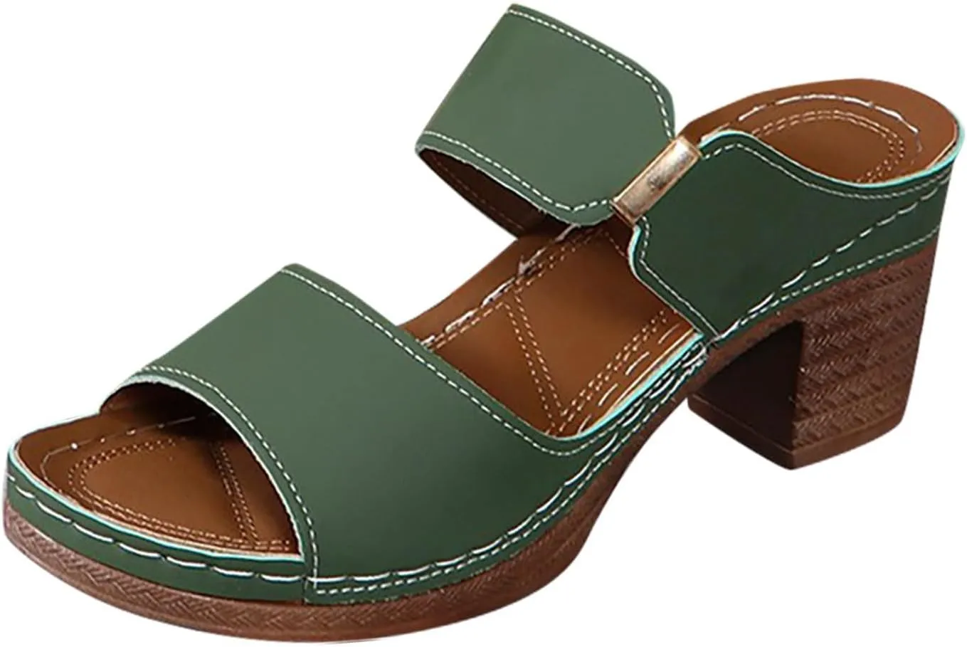 Wedge Sandals for Women 2025Modest Block Heels Classic 2 Strap Sandals Womens Dressy Chunky Heeled Womens Heels
