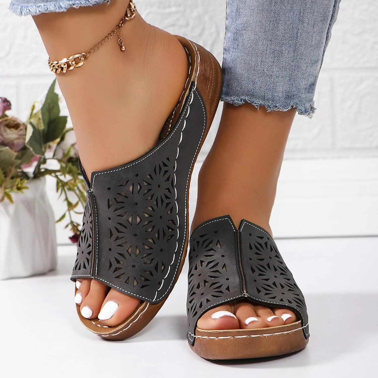 Wedge Sandals Womens Sandals with Memory Foam Insole and Cork Footbed Womens Low Wedges Platform Sandals