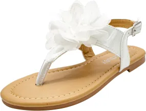 White Sandals for Girls Children Flat Bottomed Pin Toe Sandals Flower Beach Shoes Pin Toe Little Girls Sandals for Outer (White, 13 Little Child)