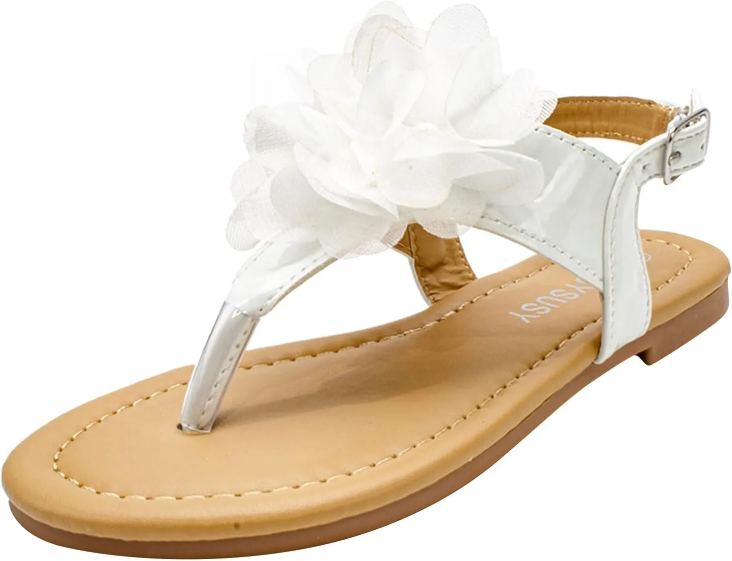 White Sandals for Girls Children Flat Bottomed Pin Toe Sandals Flower Beach Shoes Pin Toe Little Girls Sandals for Outer (White, 13 Little Child)