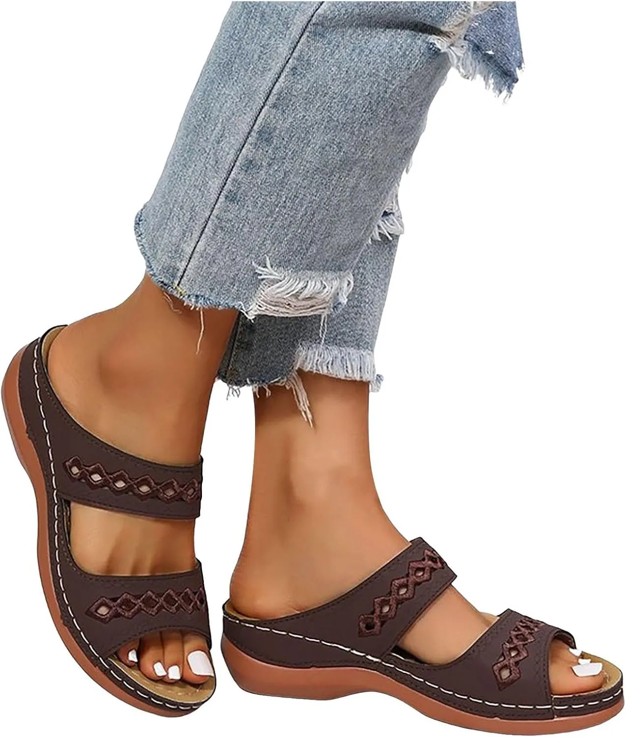 Wide Sandals for Women, Summer Sandals for Women 2025 Wedge Sandal Womens Dressy Comfortable Straps Slip On Womens Sandal
