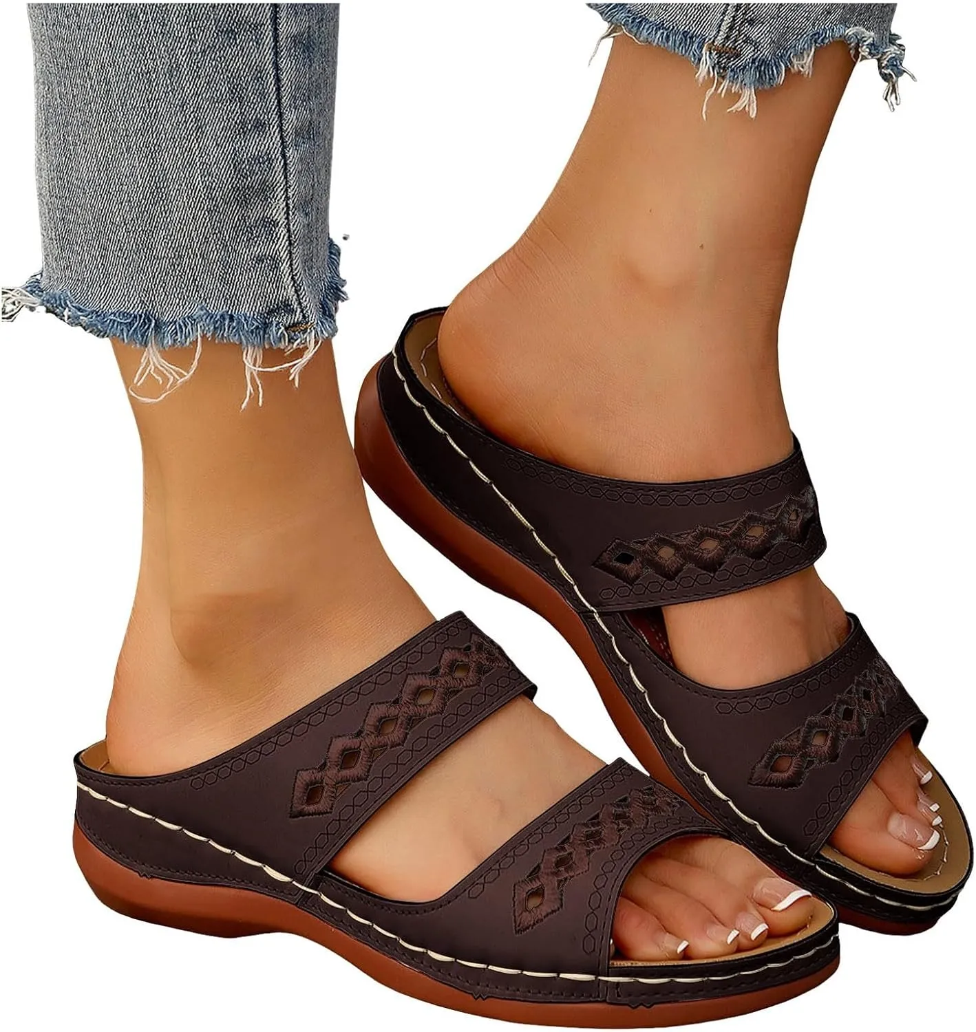 Wide Sandals for Women, Summer Sandals for Women 2025 Wedge Sandal Womens Dressy Comfortable Straps Slip On Womens Sandal