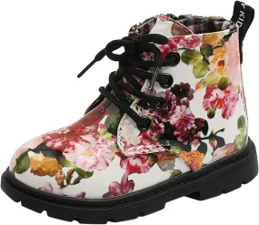 Windproof Shoes for Baby Toddler Boots Boys Girls Waterpoor Ankle Boots Side Zipper Booties Floral Print (A, 7 Toddler)
