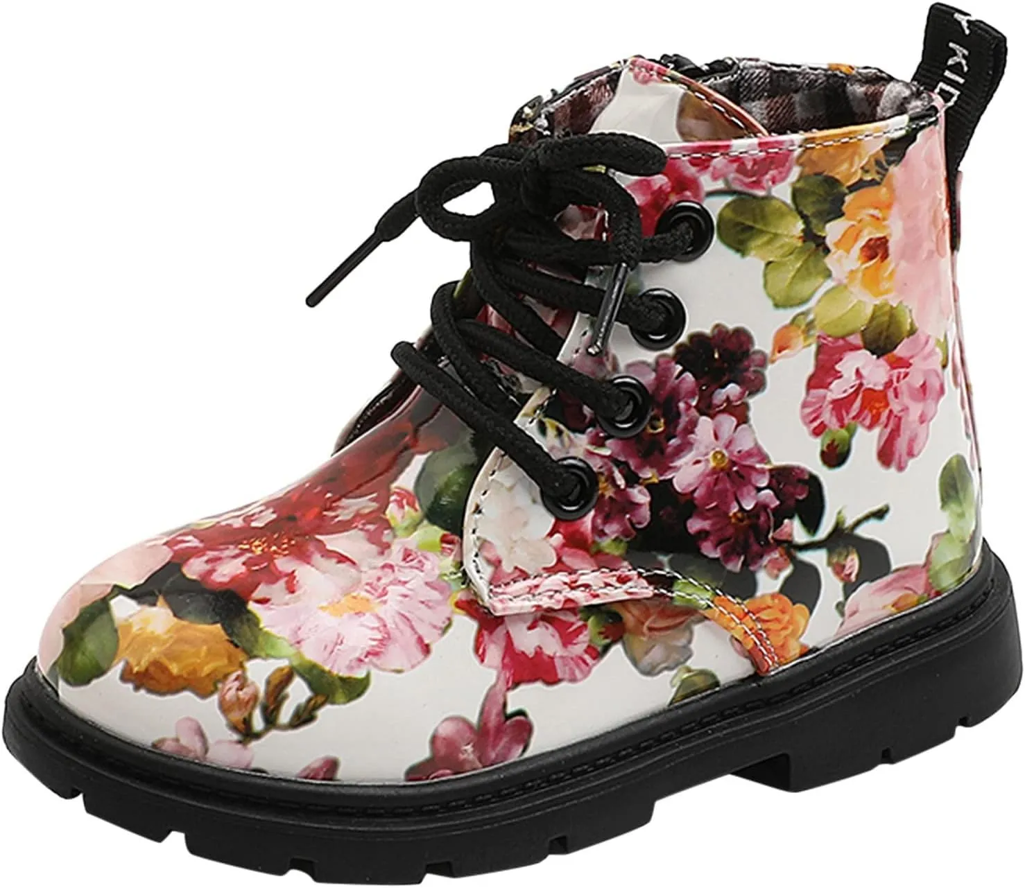 Windproof Shoes for Baby Toddler Boots Boys Girls Waterpoor Ankle Boots Side Zipper Booties Floral Print (A, 7 Toddler)