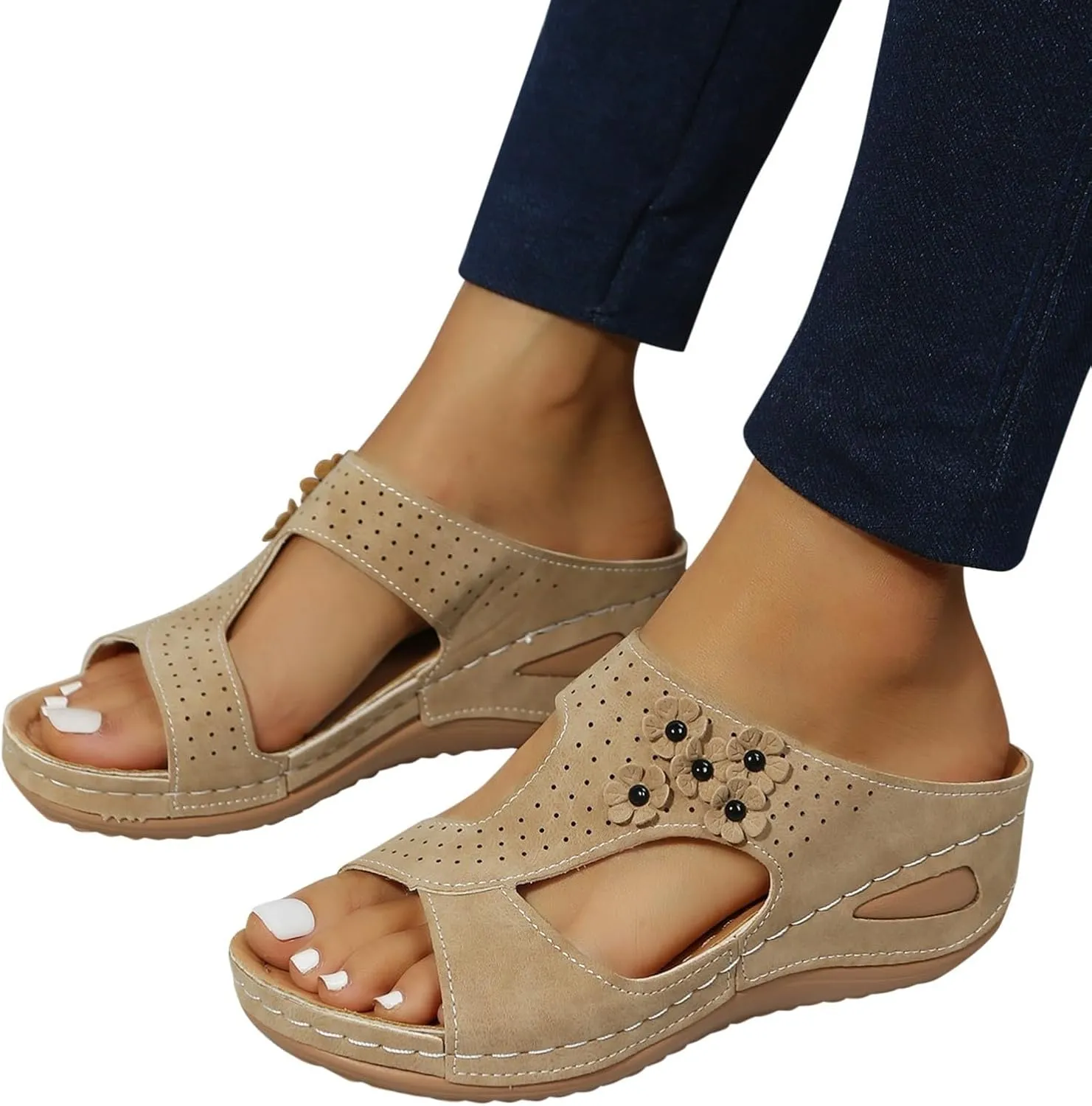 Women Wedge Sandals Red Sandals Womens Summer Open Toe Wedges Womens Slide Casual Slip on Summer Wedge Dressy Women Dressy