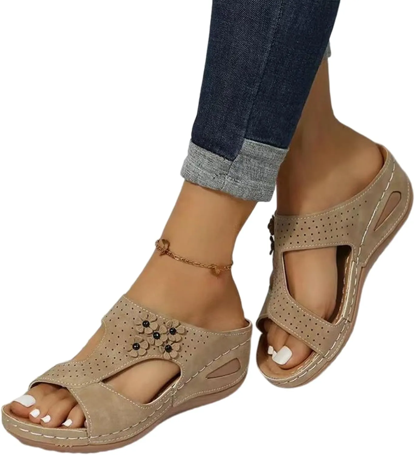 Women Wedge Sandals Red Sandals Womens Summer Open Toe Wedges Womens Slide Casual Slip on Summer Wedge Dressy Women Dressy