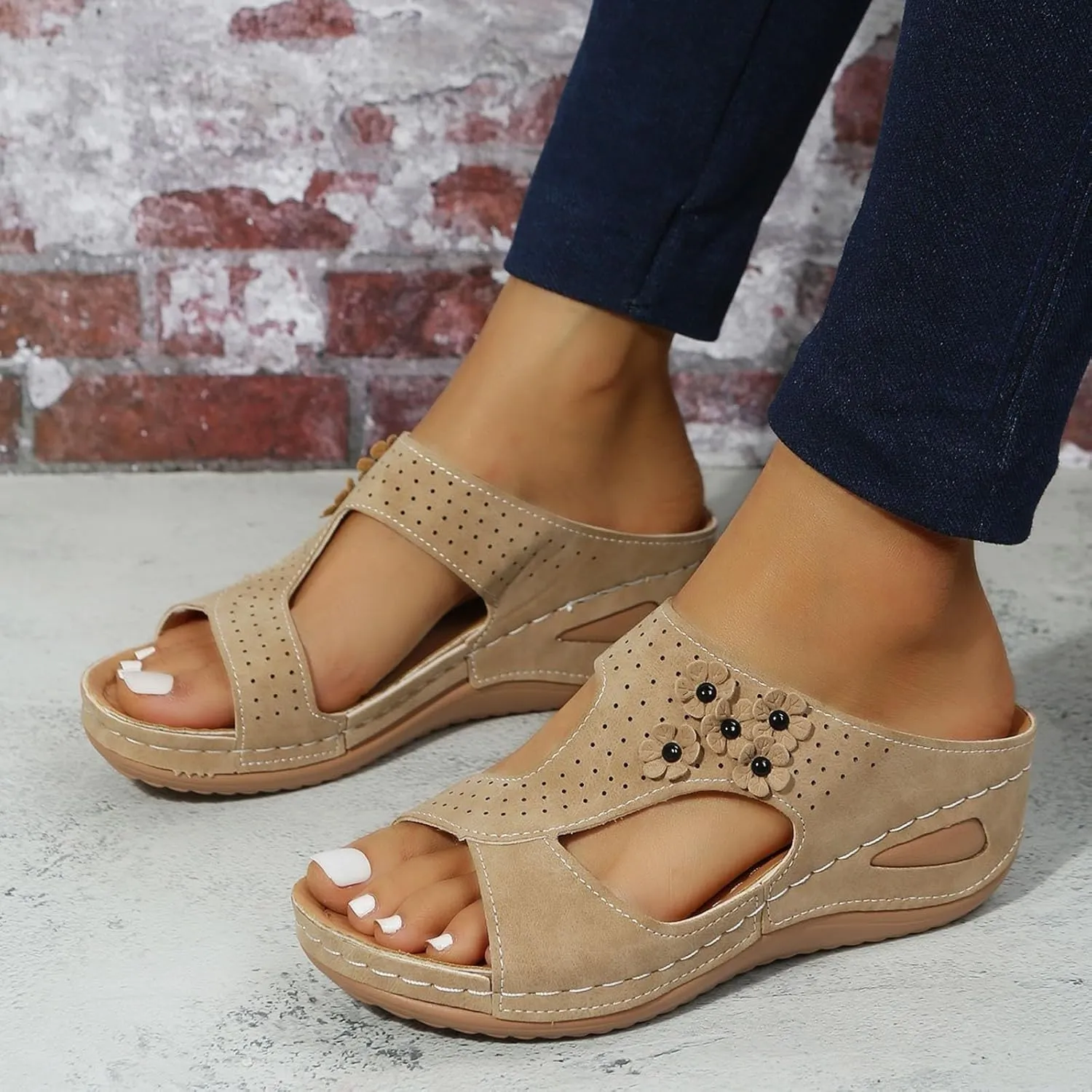 Women Wedge Sandals Red Sandals Womens Summer Open Toe Wedges Womens Slide Casual Slip on Summer Wedge Dressy Women Dressy