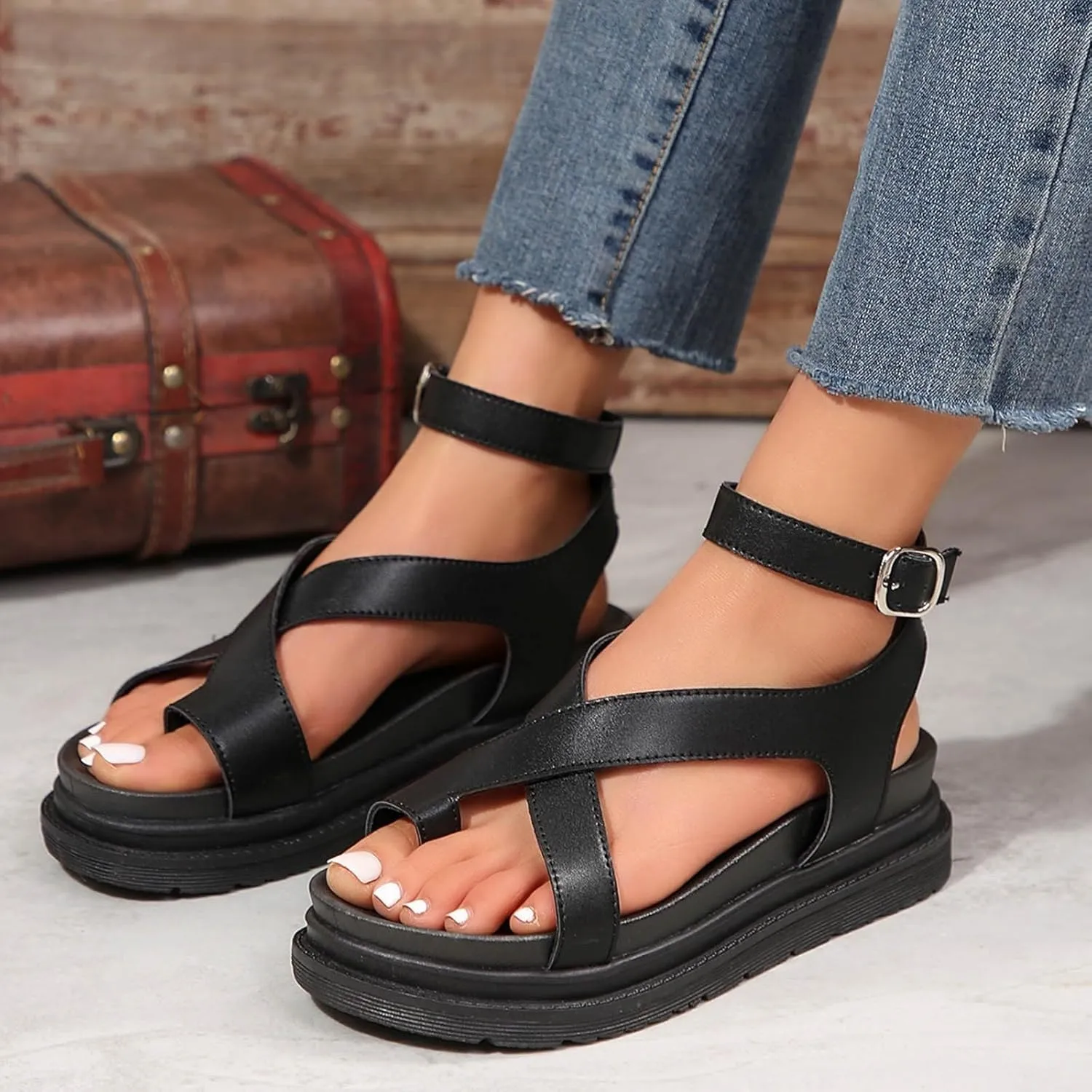 Women Wedge Sandals Womens Sandals with Memory Foam Insole and Cork Footbed Womens Casual Slip on Summer Wedge Sandals
