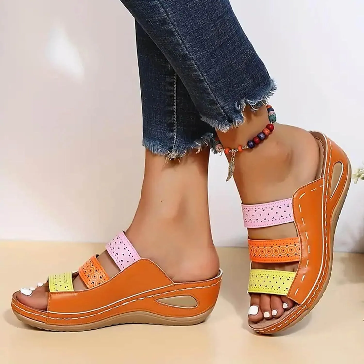 Women Wedge Sandals Womens Sandals with Memory Foam Insole and Cork Footbed Womens Casual Slip on Summer Wedge Sandals