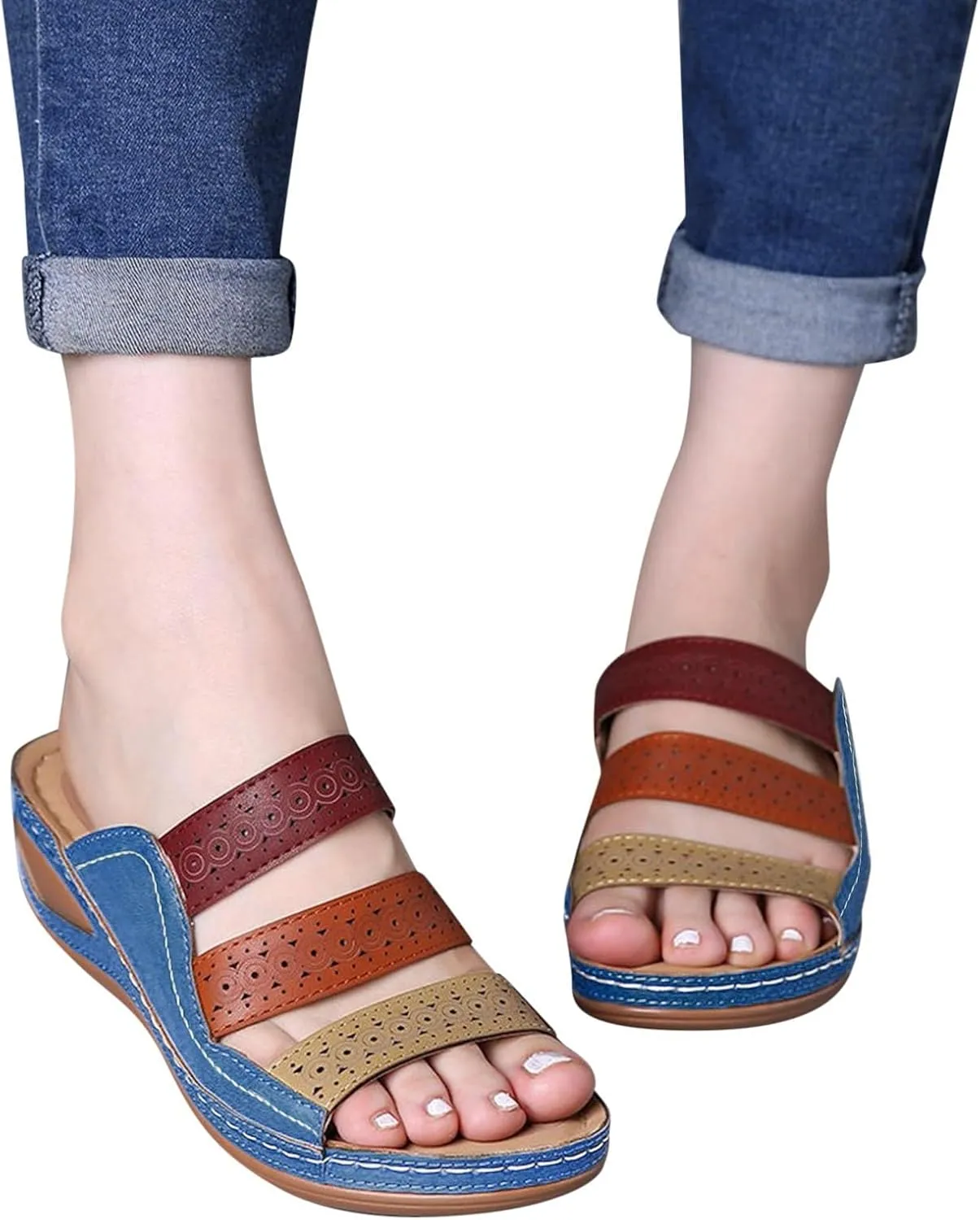 Women Wedge Sandals Womens Sandals with Memory Foam Insole and Cork Footbed Womens Casual Slip on Summer Wedge Sandals