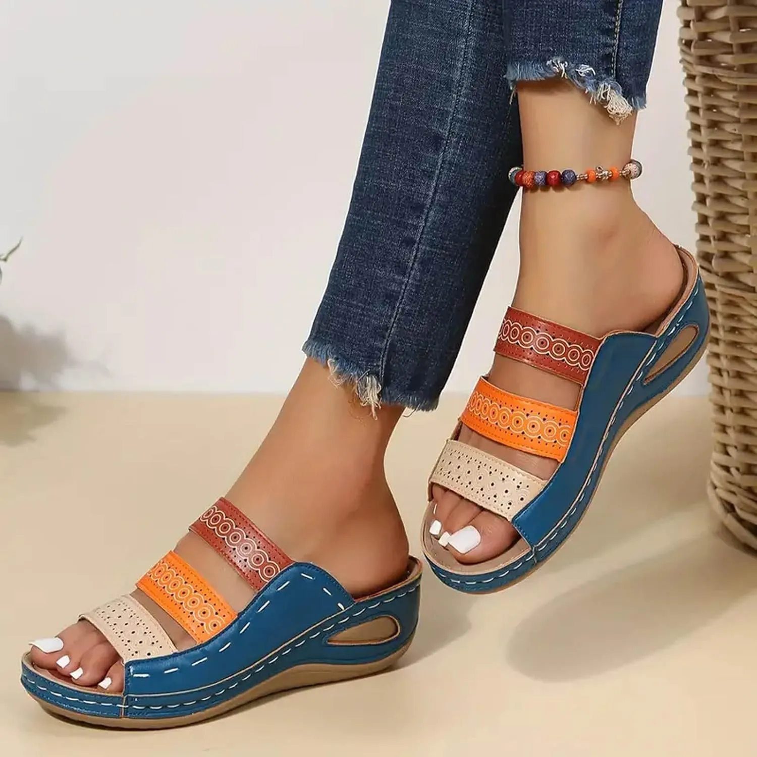 Women Wedge Sandals Womens Sandals with Memory Foam Insole and Cork Footbed Womens Casual Slip on Summer Wedge Sandals