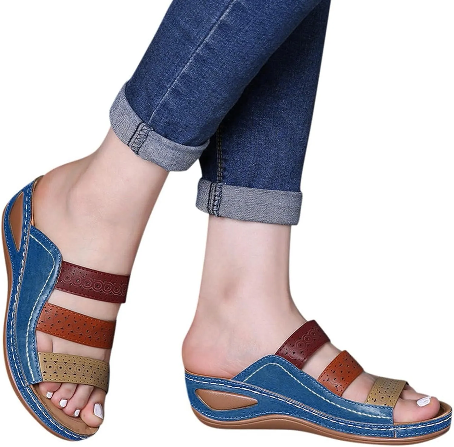 Women Wedge Sandals Womens Sandals with Memory Foam Insole and Cork Footbed Womens Casual Slip on Summer Wedge Sandals