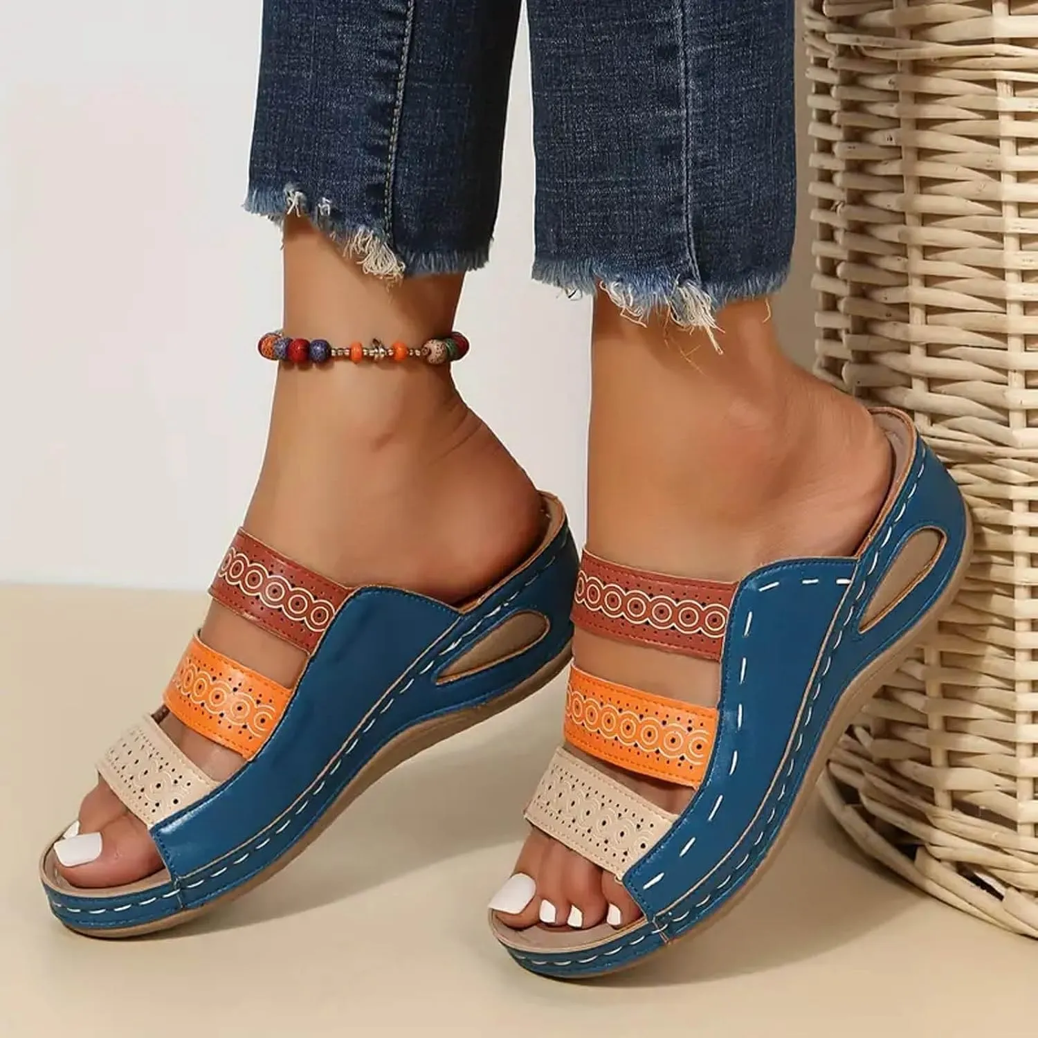 Women Wedge Sandals Womens Sandals with Memory Foam Insole and Cork Footbed Womens Casual Slip on Summer Wedge Sandals
