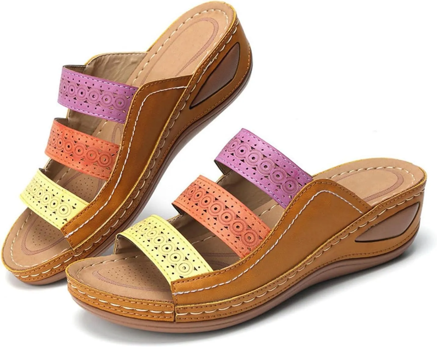 Women Wedge Sandals Womens Sandals with Memory Foam Insole and Cork Footbed Womens Casual Slip on Summer Wedge Sandals