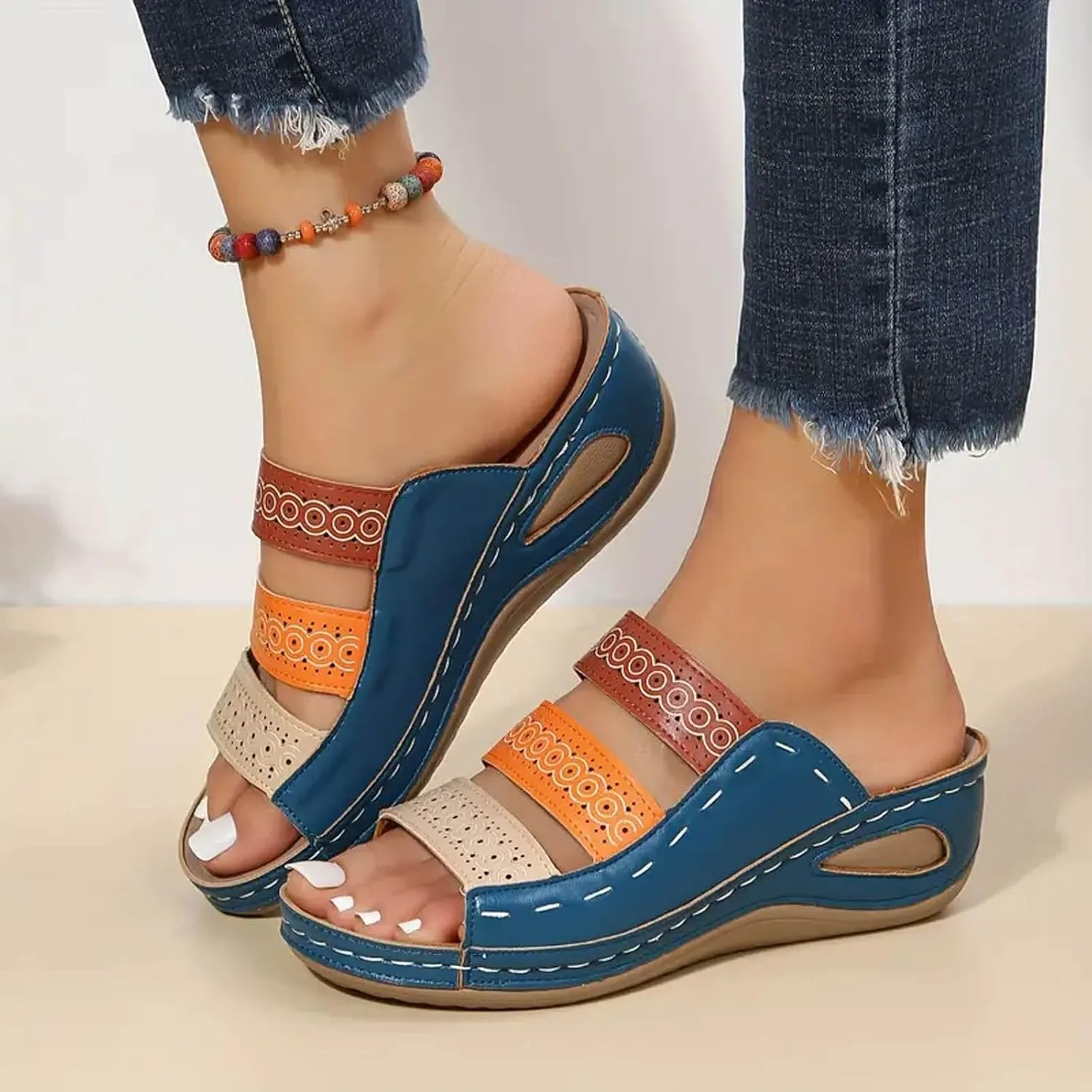 Women Wedge Sandals Womens Sandals with Memory Foam Insole and Cork Footbed Womens Casual Slip on Summer Wedge Sandals