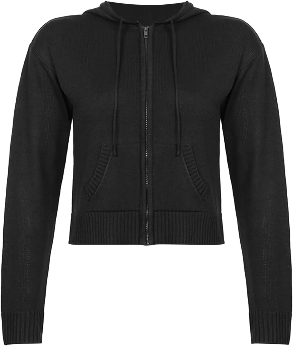 Women Zip Up Long Sleeve Crop Hooded Tops Ribbed Knit Cropped Hoodie Jacket Cute Sweater Pullover Womens Fleece Womens Coat