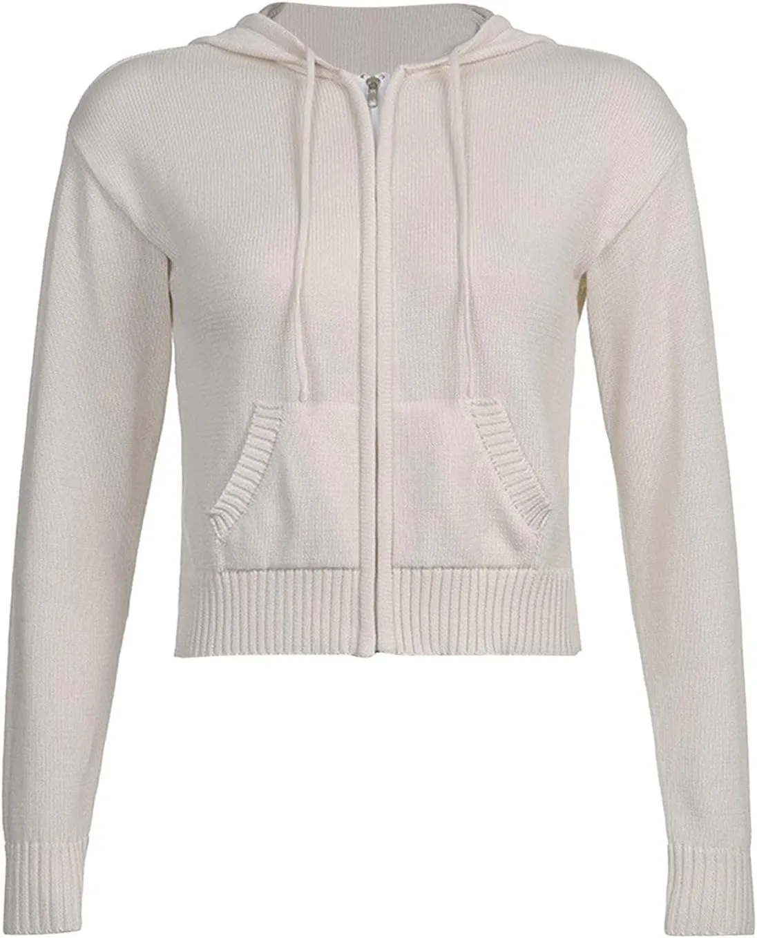 Women Zip Up Long Sleeve Crop Hooded Tops Ribbed Knit Cropped Hoodie Jacket Cute Sweater Pullover Womens Fleece Womens Coat