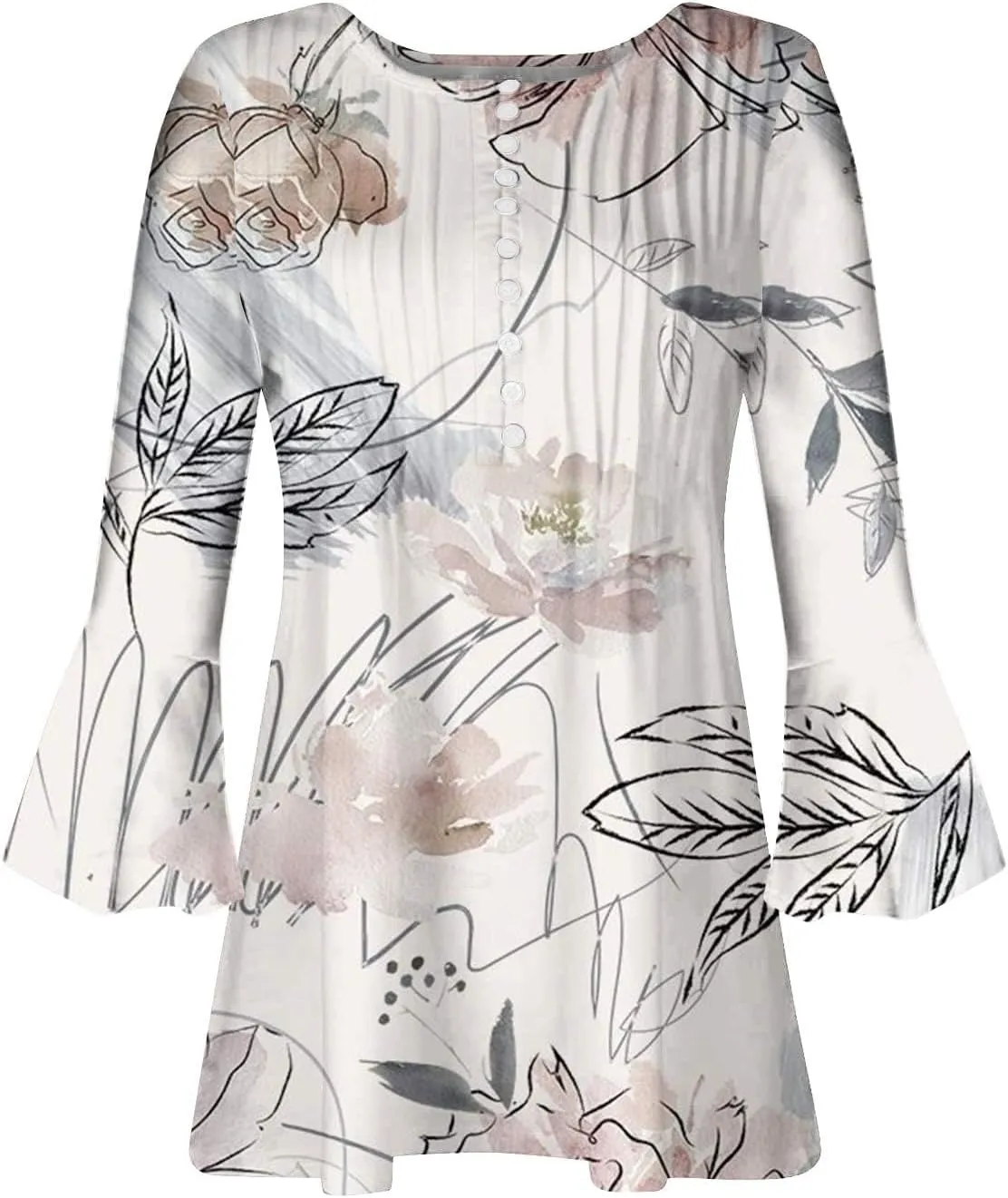 Womens 3/4 Sleeve T Shirts V Neck Griphic Print Womens Button Down Blouse Fashion Casual Loose Fit Pullover