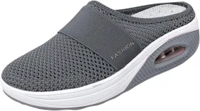Womens Air Cushion Walking Shoes Slip-On Mesh Breathable Arch Support Mule Shoes Lightweight Closed Toe Slippers Outdoor Sneakers
