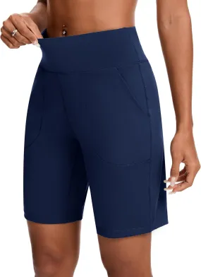 Womens Bermuda Shorts for Women with Zipper Pocket Womens High Waisted Long Shorts for Running Workout Athletic