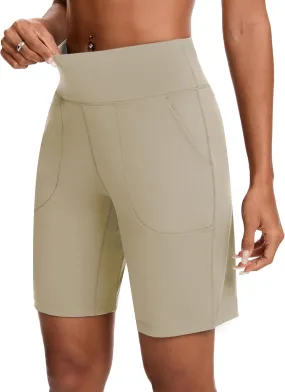 Womens Bermuda Shorts for Women with Zipper Pocket Womens High Waisted Long Shorts for Running Workout Athletic