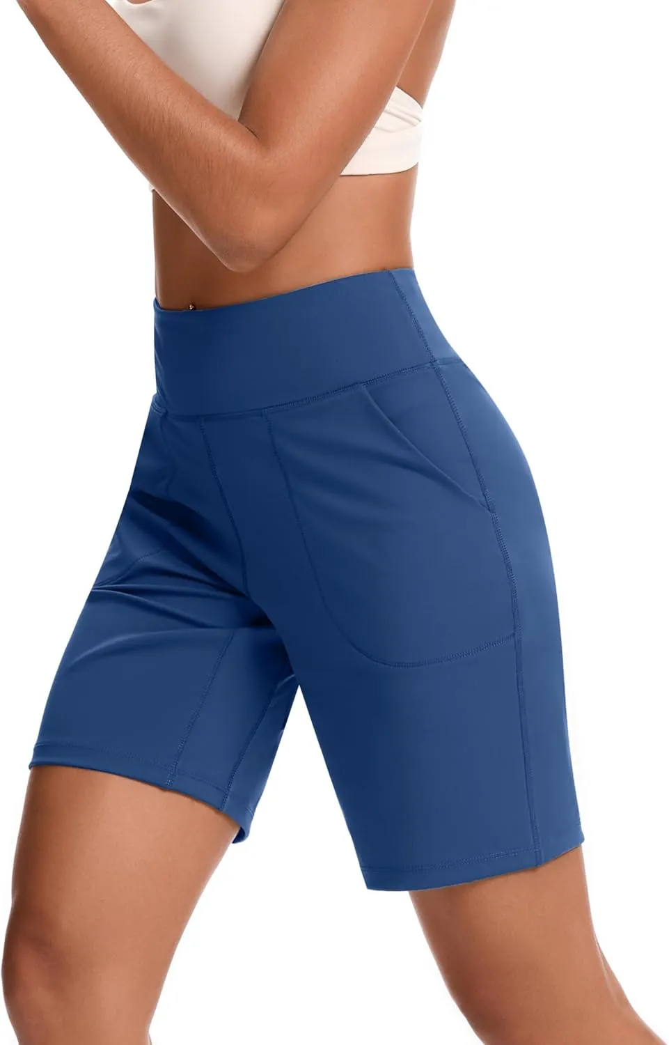 Womens Bermuda Shorts for Women with Zipper Pocket Womens High Waisted Long Shorts for Running Workout Athletic