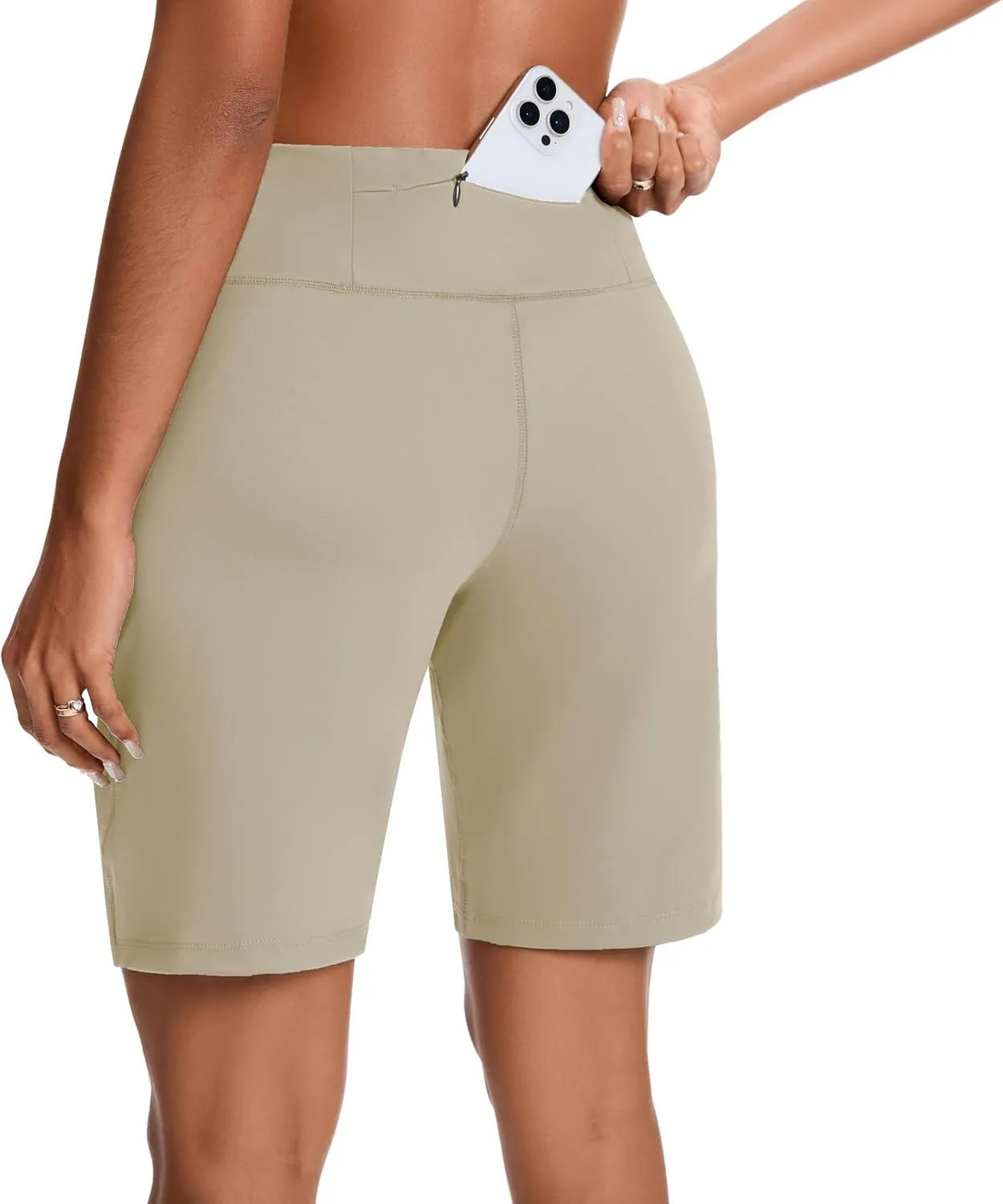 Womens Bermuda Shorts for Women with Zipper Pocket Womens High Waisted Long Shorts for Running Workout Athletic