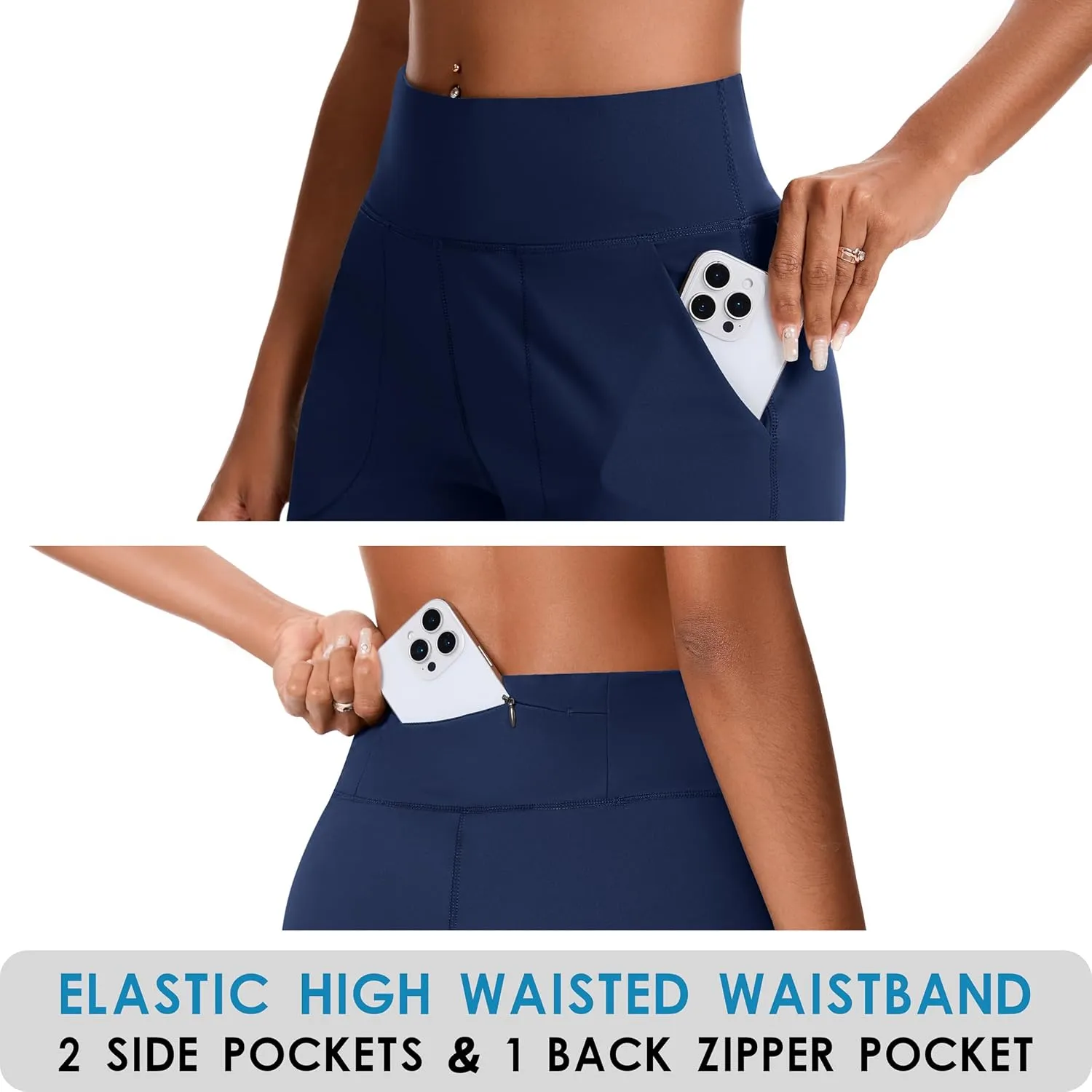 Womens Bermuda Shorts for Women with Zipper Pocket Womens High Waisted Long Shorts for Running Workout Athletic