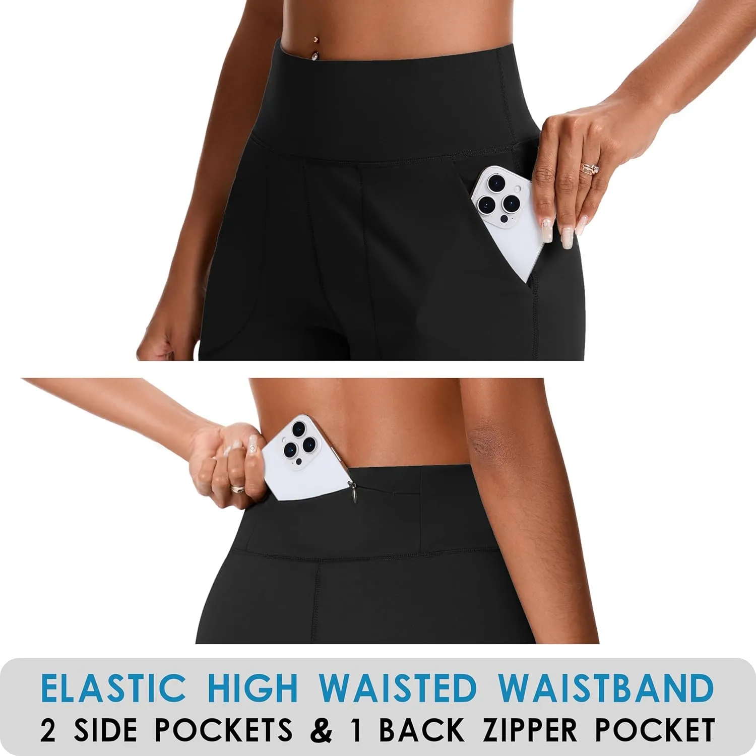 Womens Bermuda Shorts for Women with Zipper Pocket Womens High Waisted Long Shorts for Running Workout Athletic