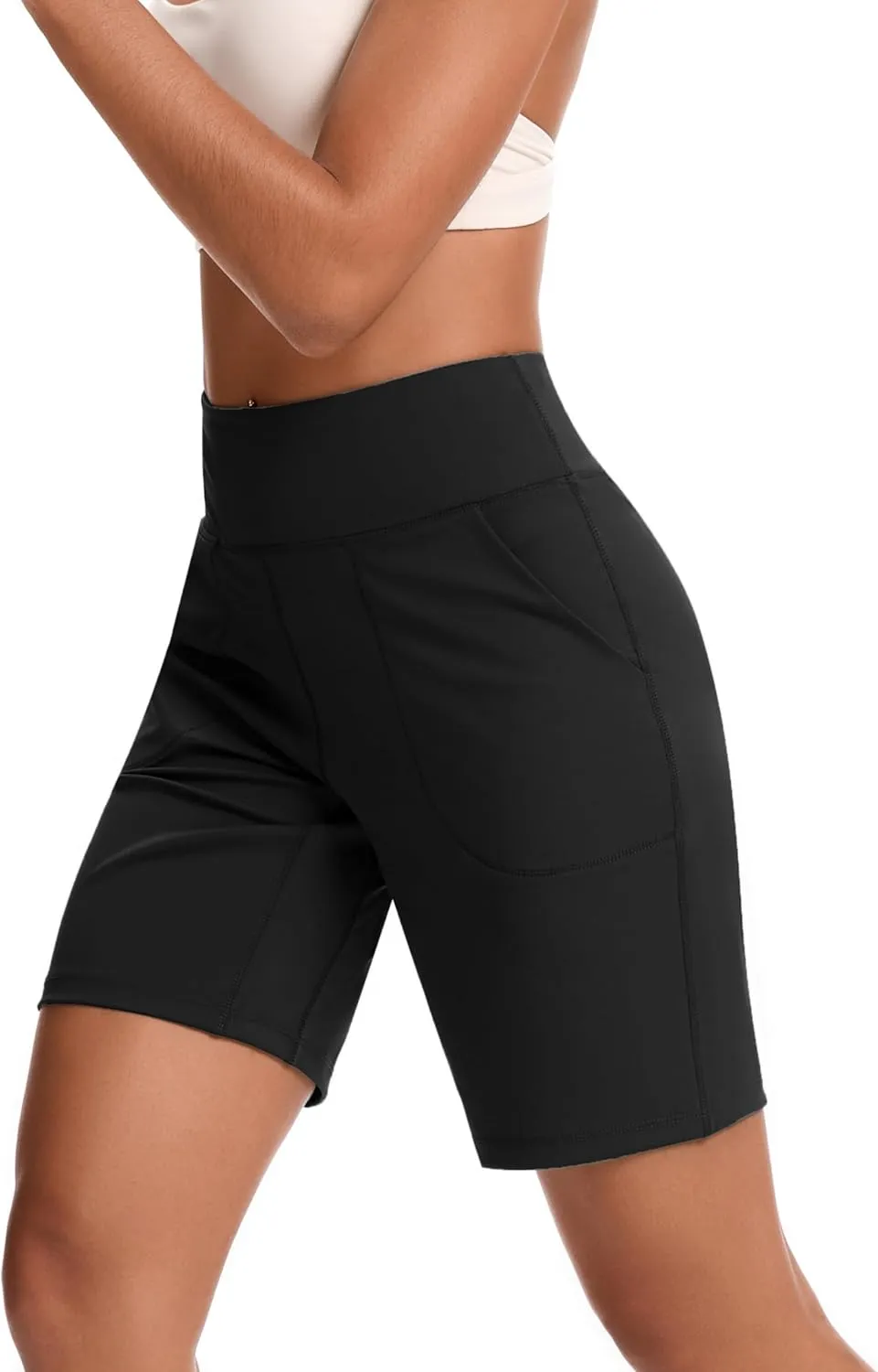 Womens Bermuda Shorts for Women with Zipper Pocket Womens High Waisted Long Shorts for Running Workout Athletic