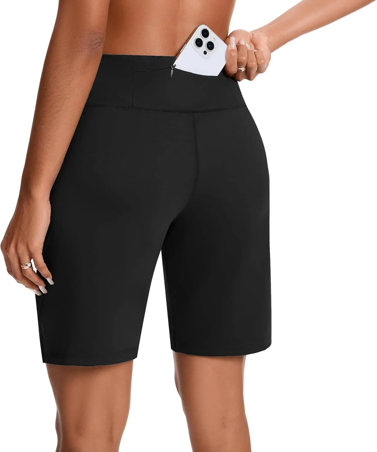 Womens Bermuda Shorts for Women with Zipper Pocket Womens High Waisted Long Shorts for Running Workout Athletic
