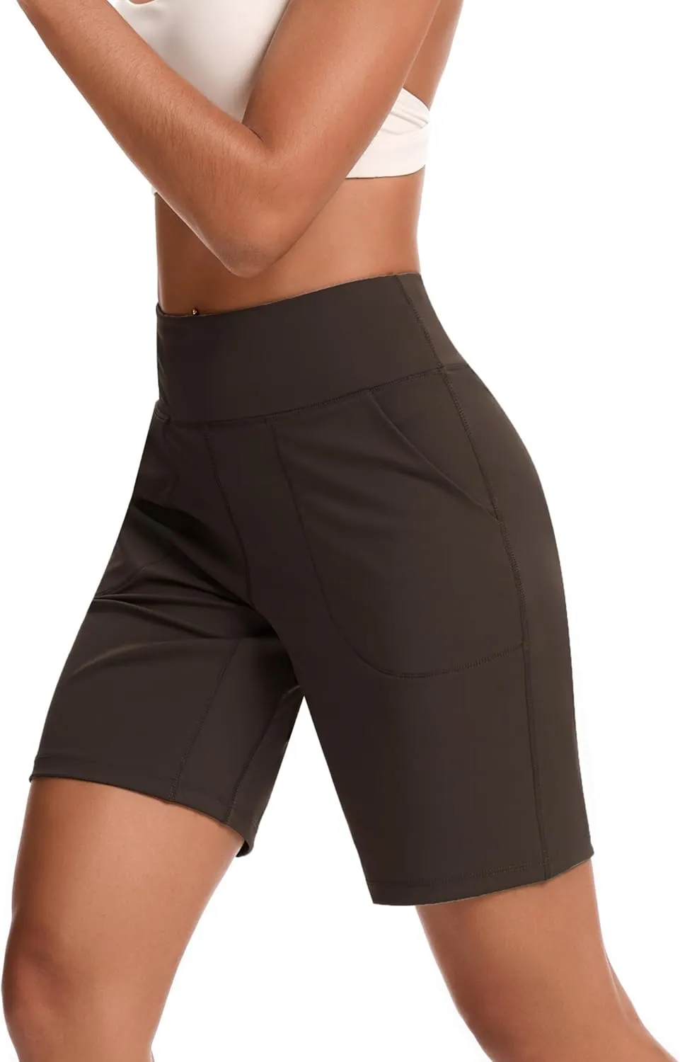 Womens Bermuda Shorts for Women with Zipper Pocket Womens High Waisted Long Shorts for Running Workout Athletic