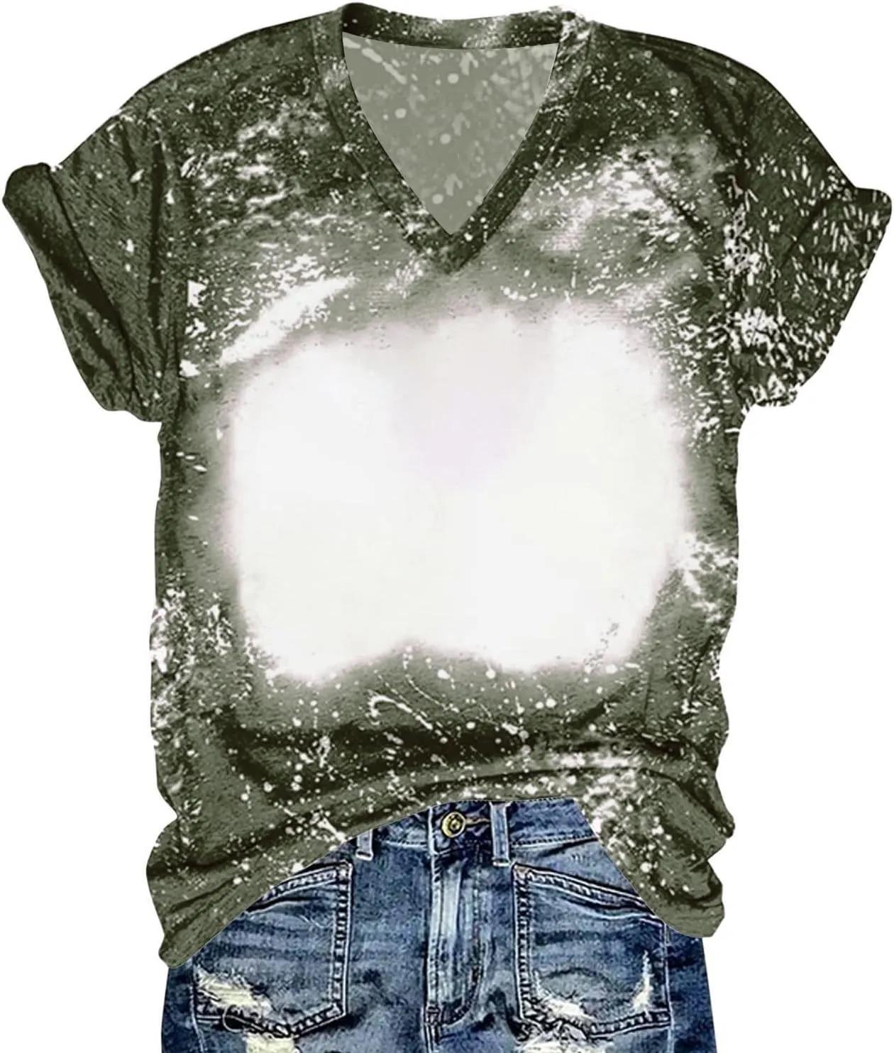 Womens Blank Bleached Shirts for Sublimation Casual Loose Short Sleeve Summer Tops Tshirt Sublimation Ready