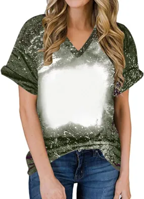 Womens Blank Bleached Shirts for Sublimation Casual Loose Short Sleeve Summer Tops Tshirt Sublimation Ready