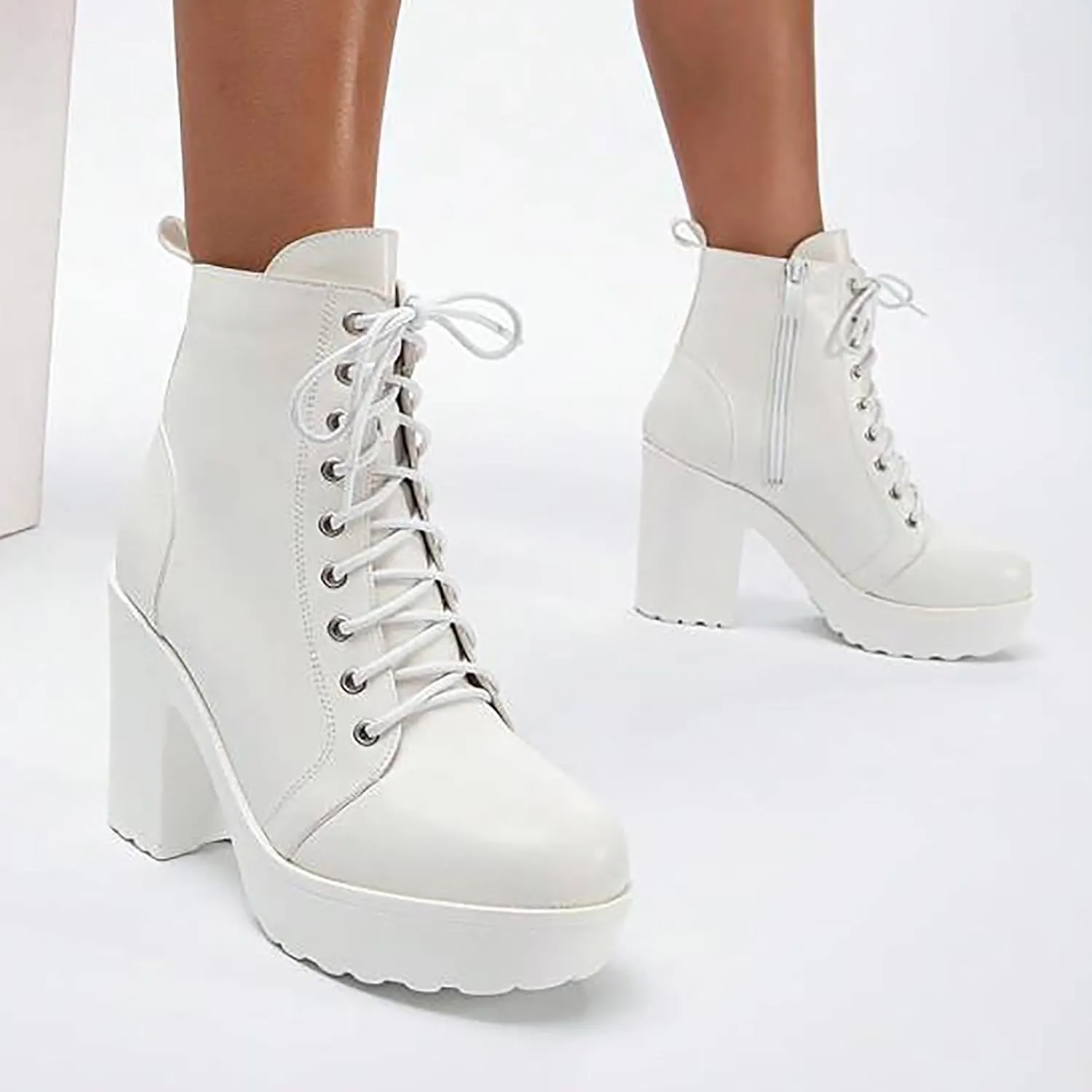 Womens Booties,Platform Boots for Women Chunky Heel Ankle Boots Mid Calf Lace Up Combat Boots Outdoor Snow Boots Shoe