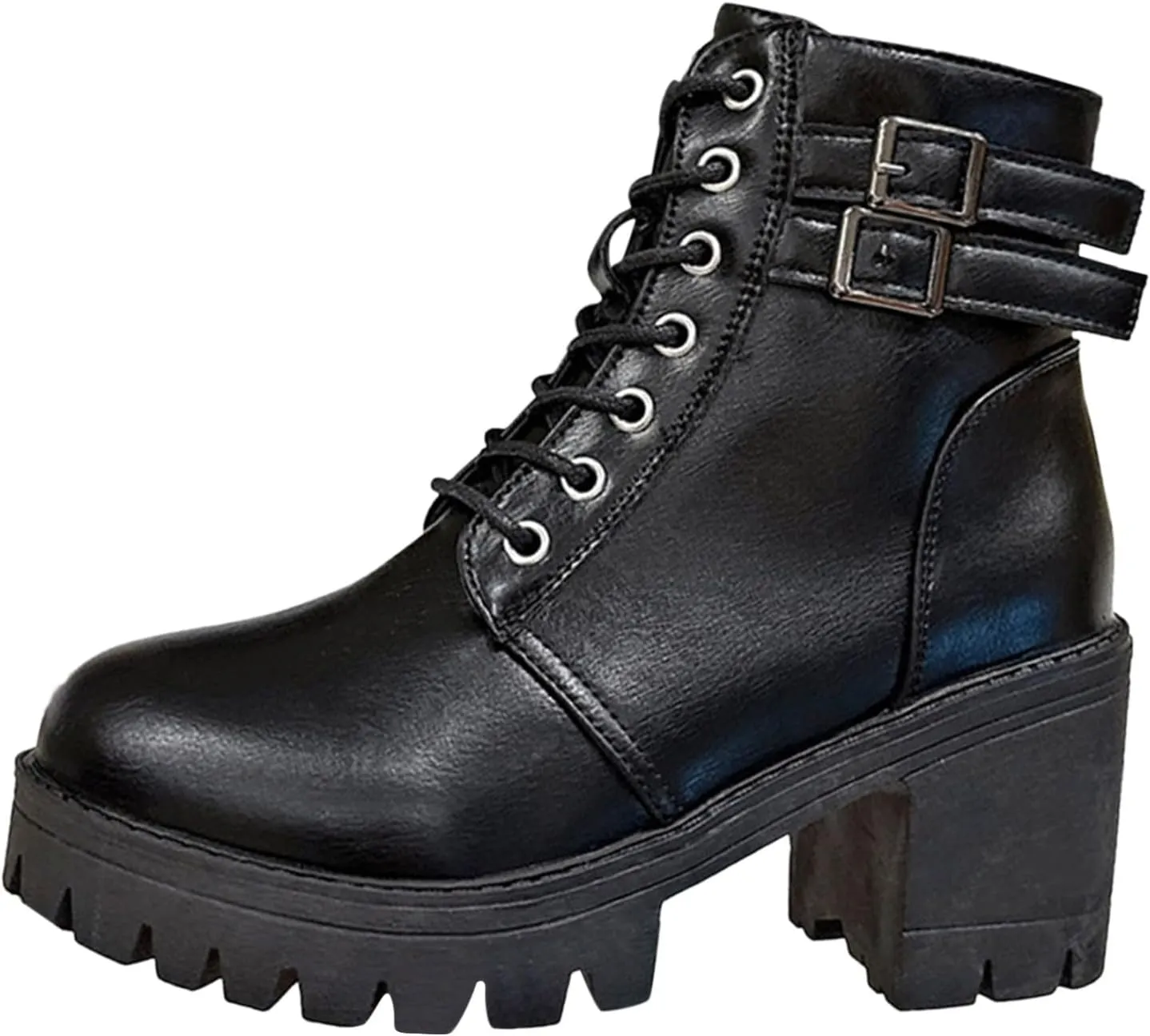 Womens Booties,Winter Boots for Women Fashion Mid Heel Ankle Boots Buckle Lace Up Faux Leather Platform Boots Shoes